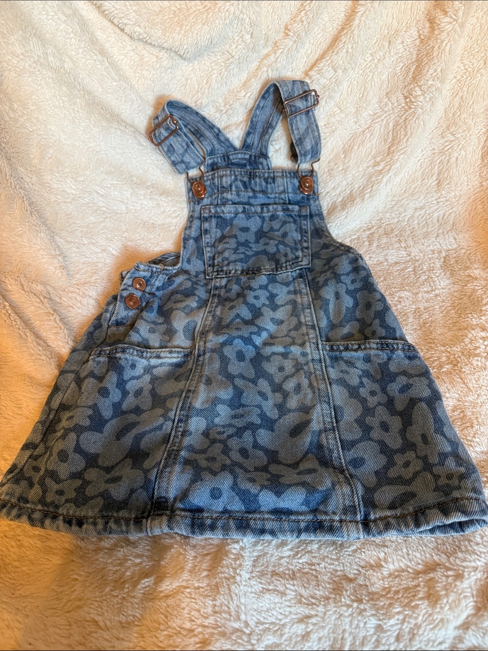 Wonder Nation Blue Floral Denim Overall Dress Jumper 3T Boho Cotton Denim School